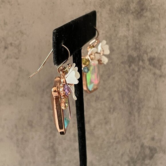 Betsey Johnson Flower Cluster Aurora Borealis AB Drop Pierced Earrings 1.75" - Picture 6 of 7